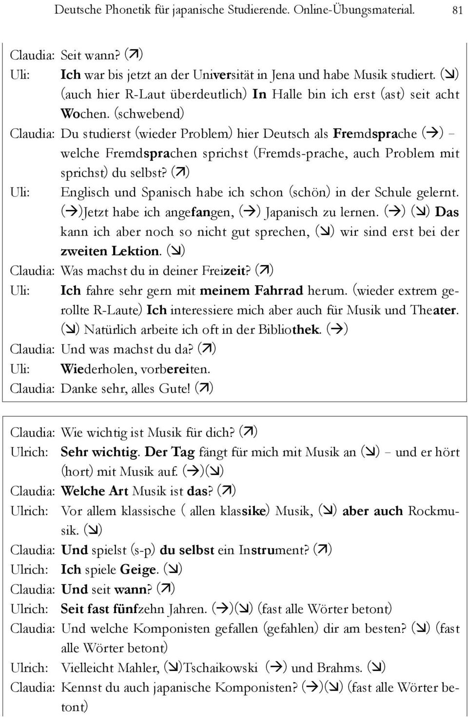 (schwebend) Claudia: Du studierst (wieder Problem) hier Deutsch als Fremdsprache ( ) - welche Fremdsprachen sprichst (Fremds-prache, auch Problem mit sprichst) du selbst?