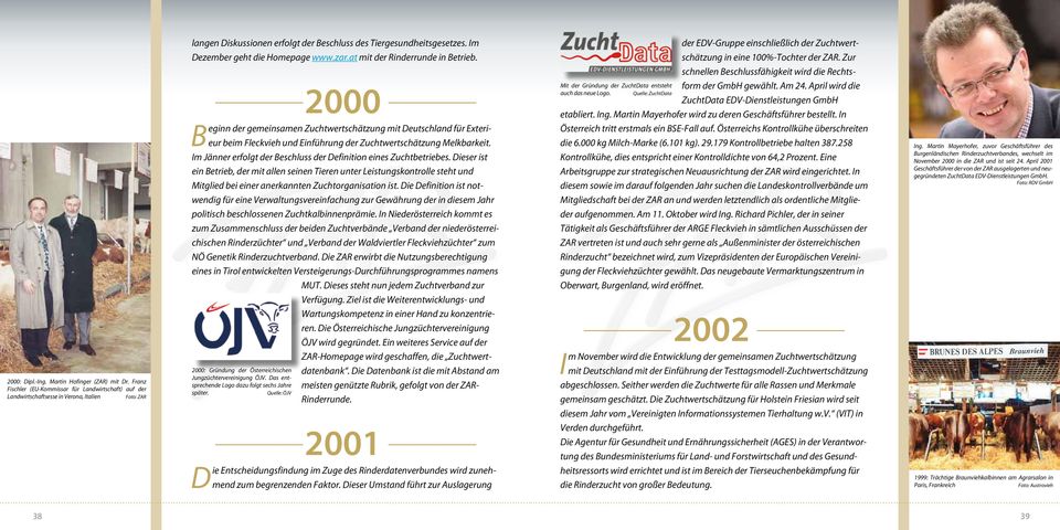 Im Dezember geht die Homepage www.zar.at mit der Rinderrunde in Betrieb. 2000 2000: Gründung der Österreichischen Jungzüchtervereinigung ÖJV. Das entsprechende Logo dazu folgt sechs Jahre später.