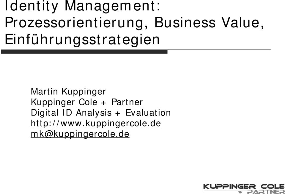 Kuppinger Cole + Partner Digital ID Analysis +