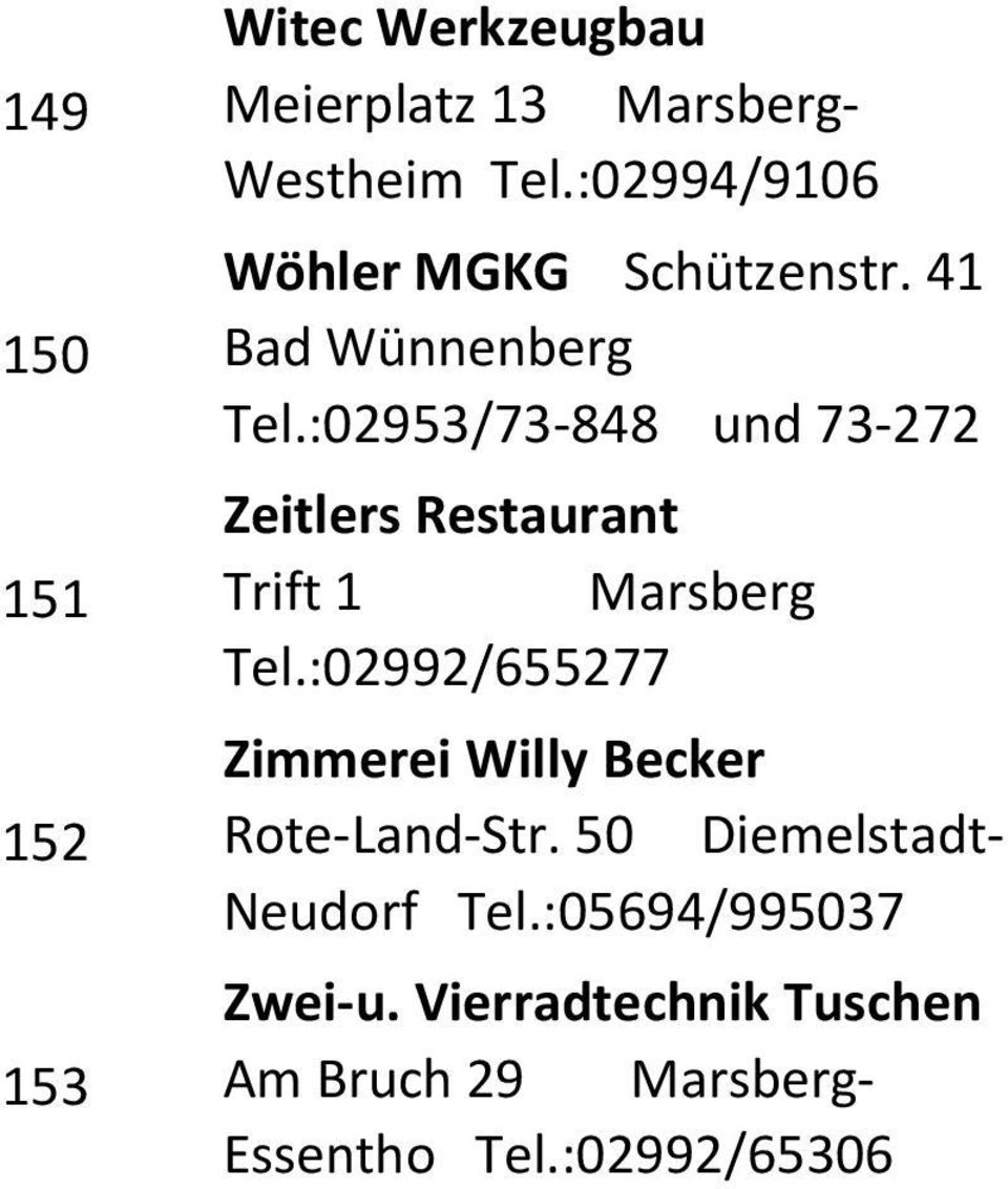 :02992/655277 Zimmerei Willy Becker Rote-Land-Str. 50 Diemelstadt- Neudorf Tel.