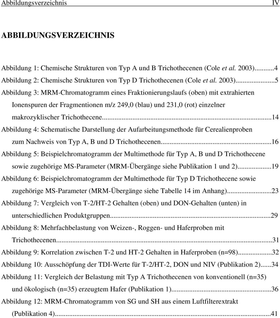 ..5 Abbildung 3: MRM-Chromatogramm eines Fraktionierungslaufs (oben) mit extrahierten Ionenspuren der Fragmentionen m/z 249,0 (blau) und 231,0 (rot) einzelner makrozyklischer Trichothecene.