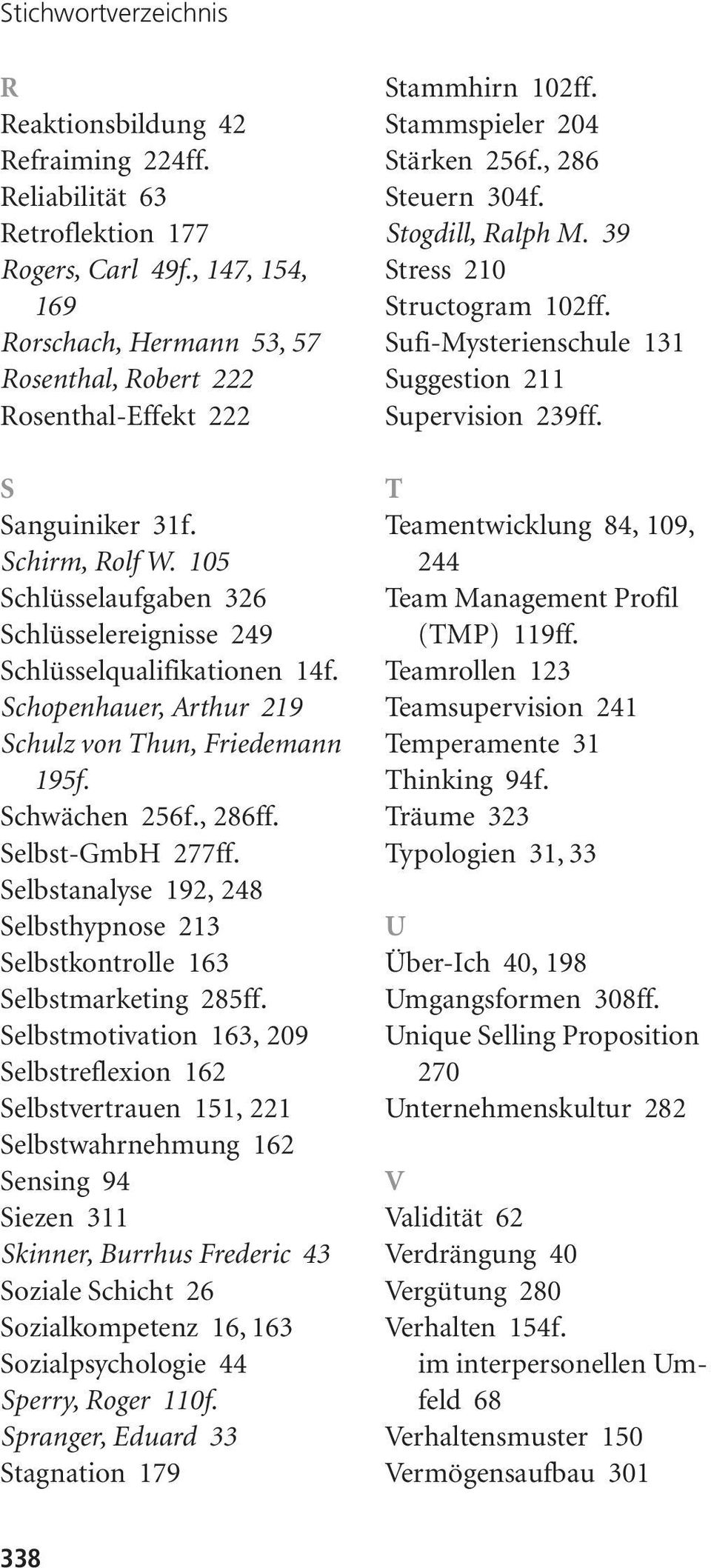 Schopenhauer, Arthur 219 Schulz von Thun, Friedemann 195f. Schwächen 256f., 286ff. Selbst-GmbH 277ff. Selbstanalyse 192, 248 Selbsthypnose 213 Selbstkontrolle 163 Selbstmarketing 285ff.