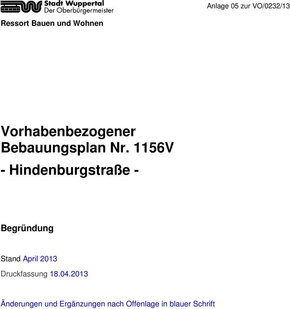 1156V - Hindenburgstraße - Begründung Stand April 2013