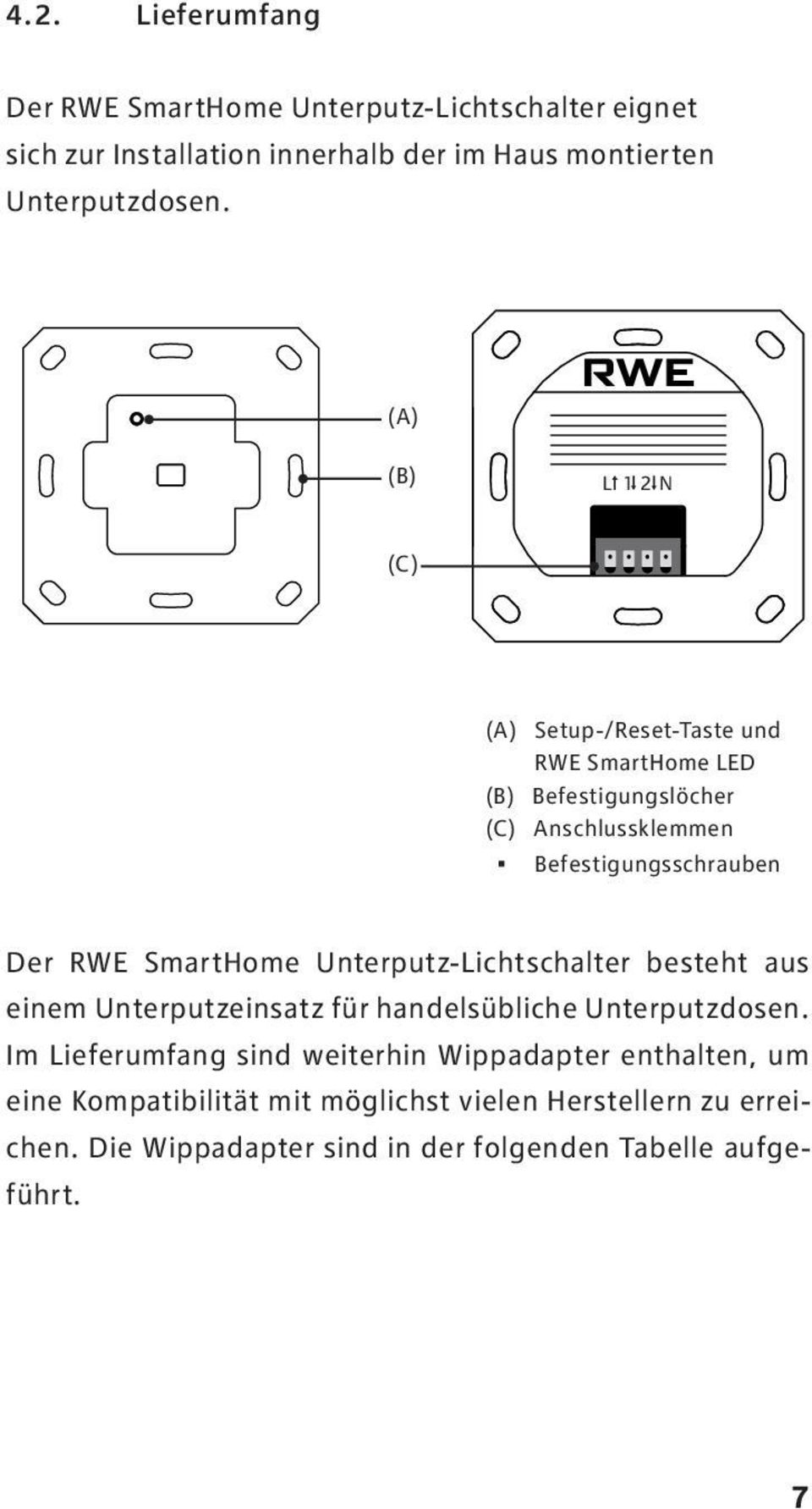 SmartHome Unterputz-Lichtschalter besteht aus einem Unterputzeinsatz für handelsübliche Unterputzdosen.