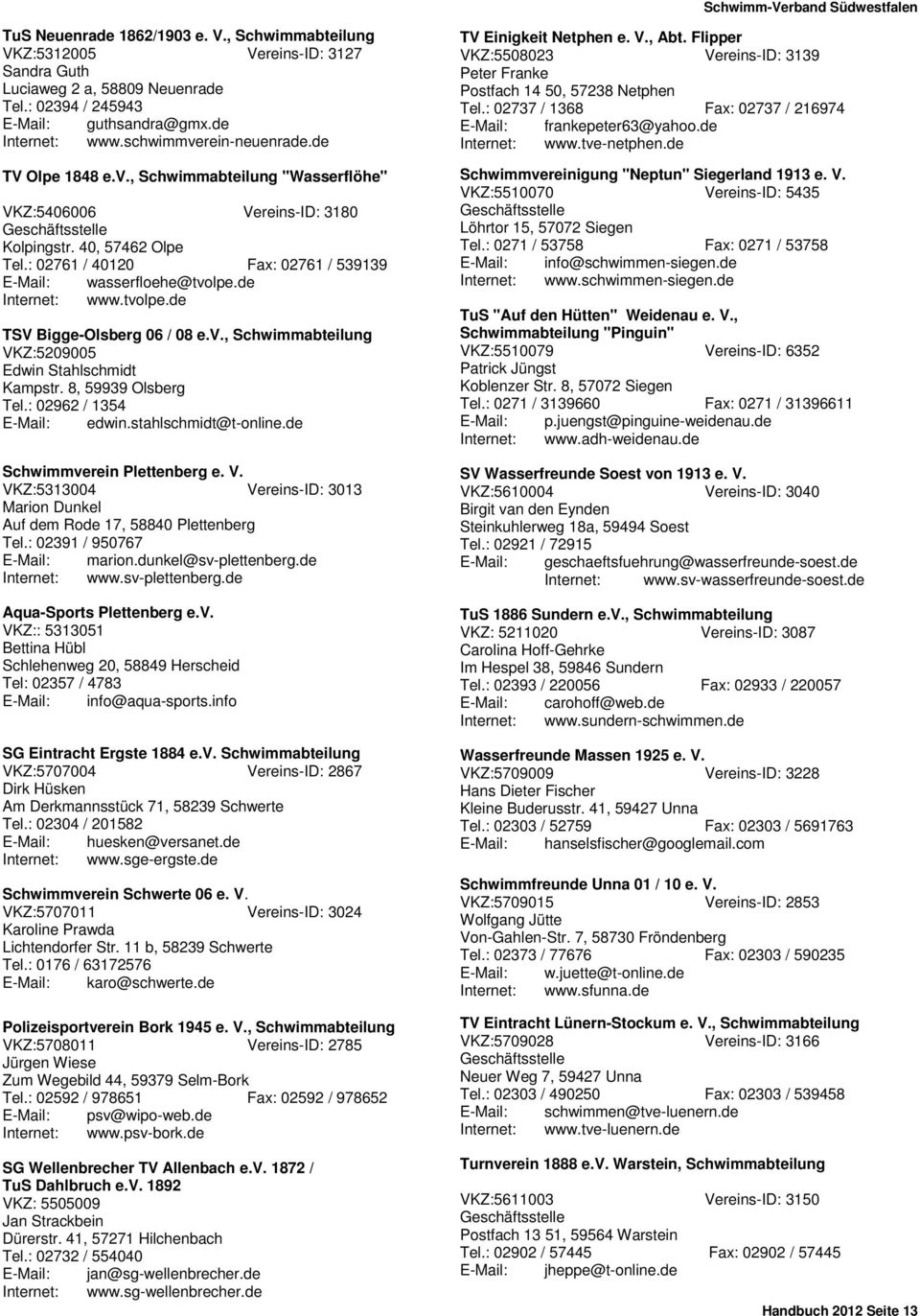 : 02761 / 40120 Fax: 02761 / 539139 E-Mail: wasserfloehe@tvolpe.de Internet: www.tvolpe.de TSV Bigge-Olsberg 06 / 08 e.v., Schwimmabteilung VKZ:5209005 Edwin Stahlschmidt Kampstr.