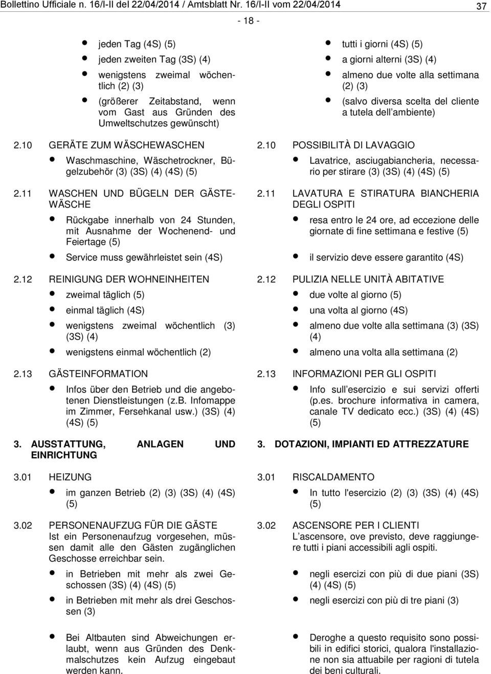 Gründen des Umweltschutzes gewünscht) almeno due volte alla settimana (2) (3) (salvo diversa scelta del cliente a tutela dell ambiente) 2.10 GERÄTE ZUM WÄSCHEWASCHEN 2.