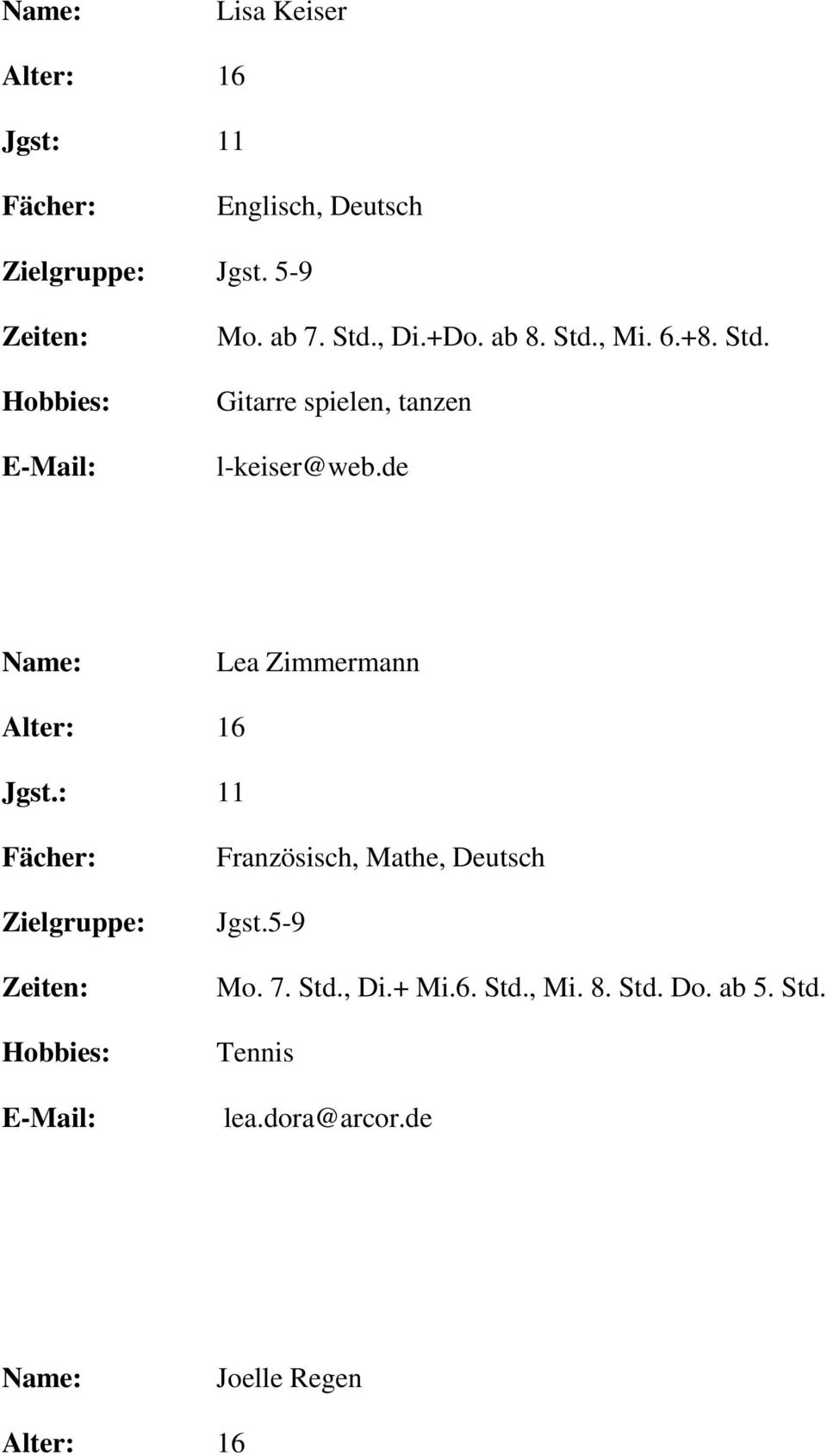 de Lea Zimmermann Französisch, Mathe, Deutsch Jgst.5-9 Mo. 7. Std., Di.
