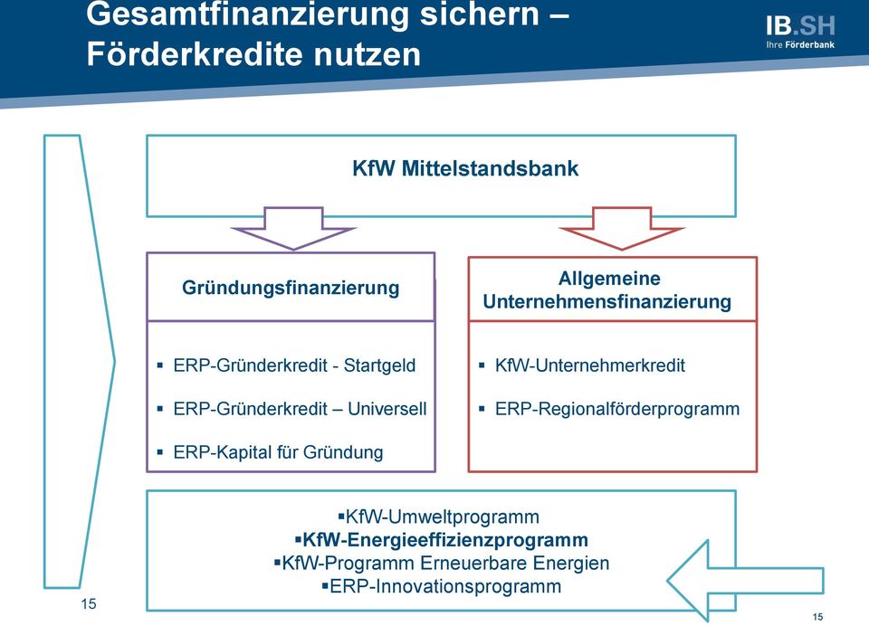 ERP-Gründerkredit Universell ERP-Regionalförderprogramm ERP-Kapital für Gründung 15