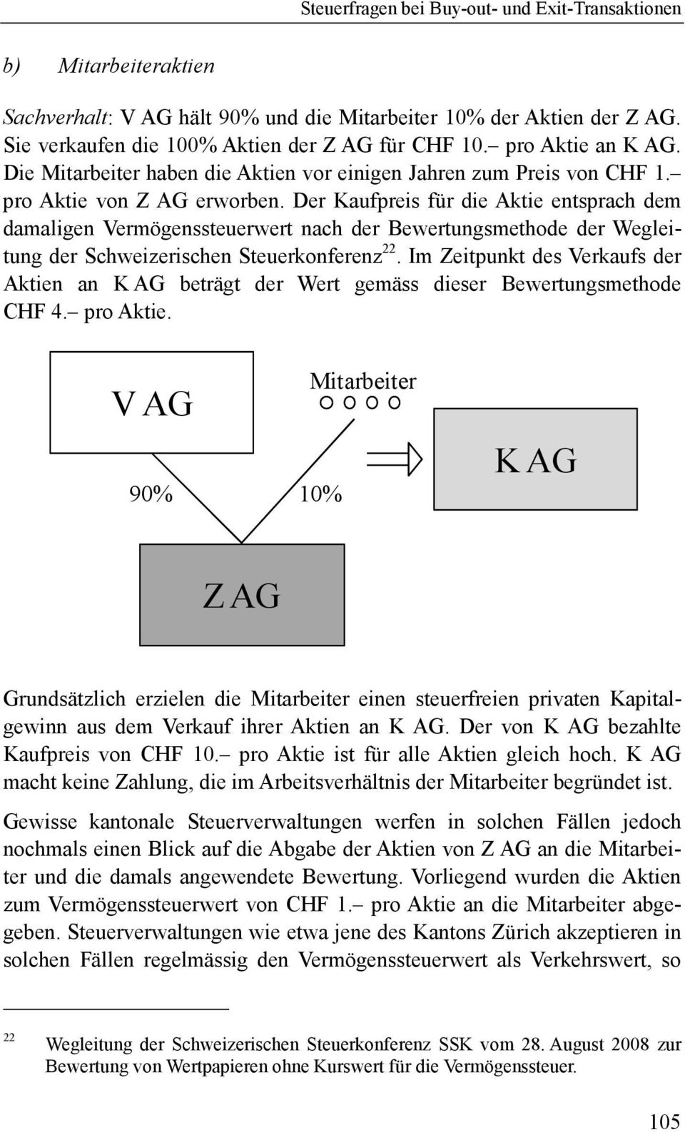 Der Kaufpreis für die Aktie entsprach dem damaligen Vermögenssteuerwert nach der Bewertungsmethode der Wegleitung der Schweizerischen Steuerkonferenz 22.