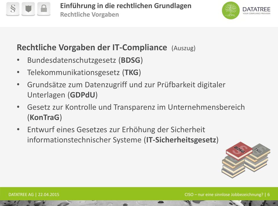 Unterlagen (GDPdU) Gesetz zur Kontrolle und Transparenz im Unternehmensbereich (KonTraG) Entwurf eines Gesetzes zur