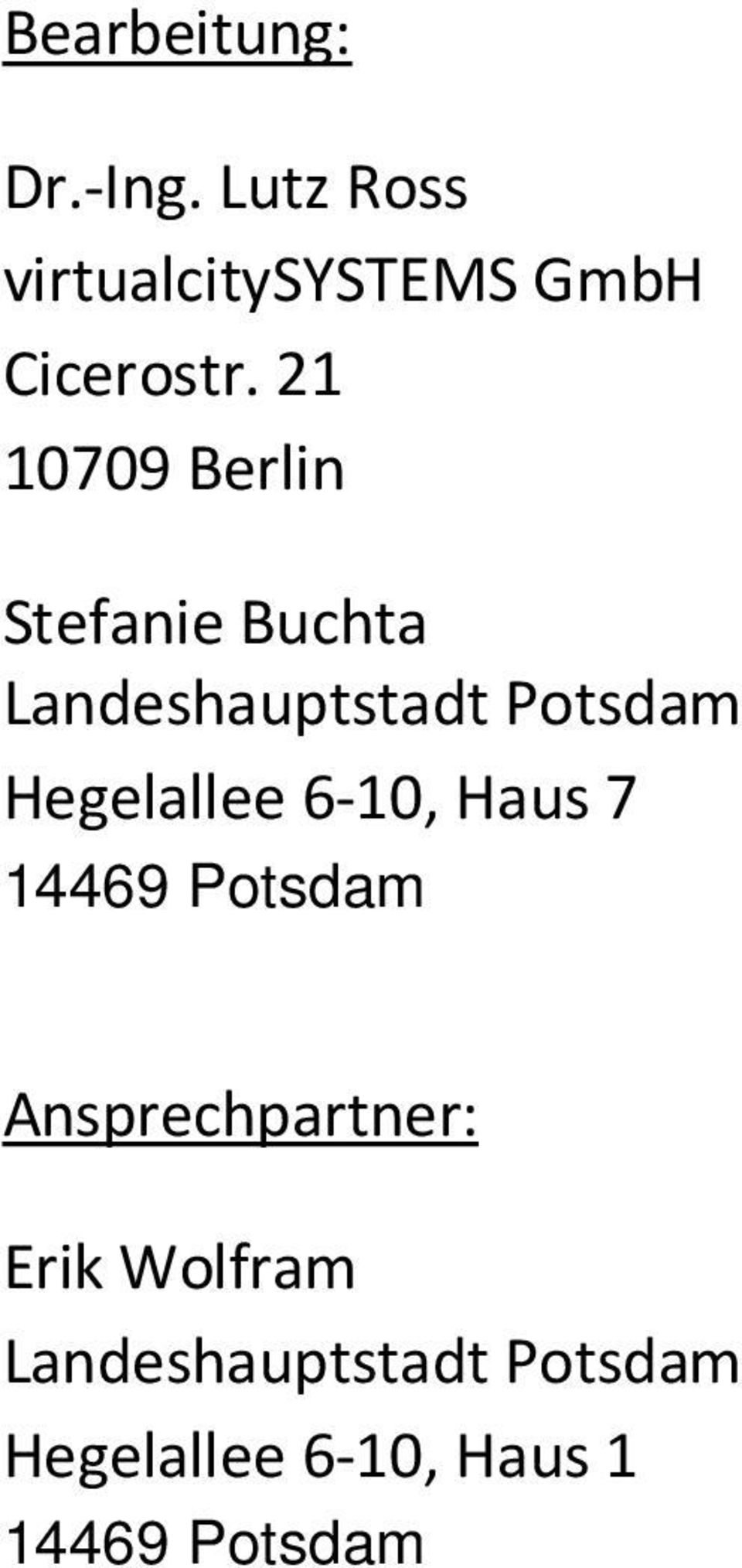21 10709 Berlin Stefanie Buchta Landeshauptstadt Potsdam
