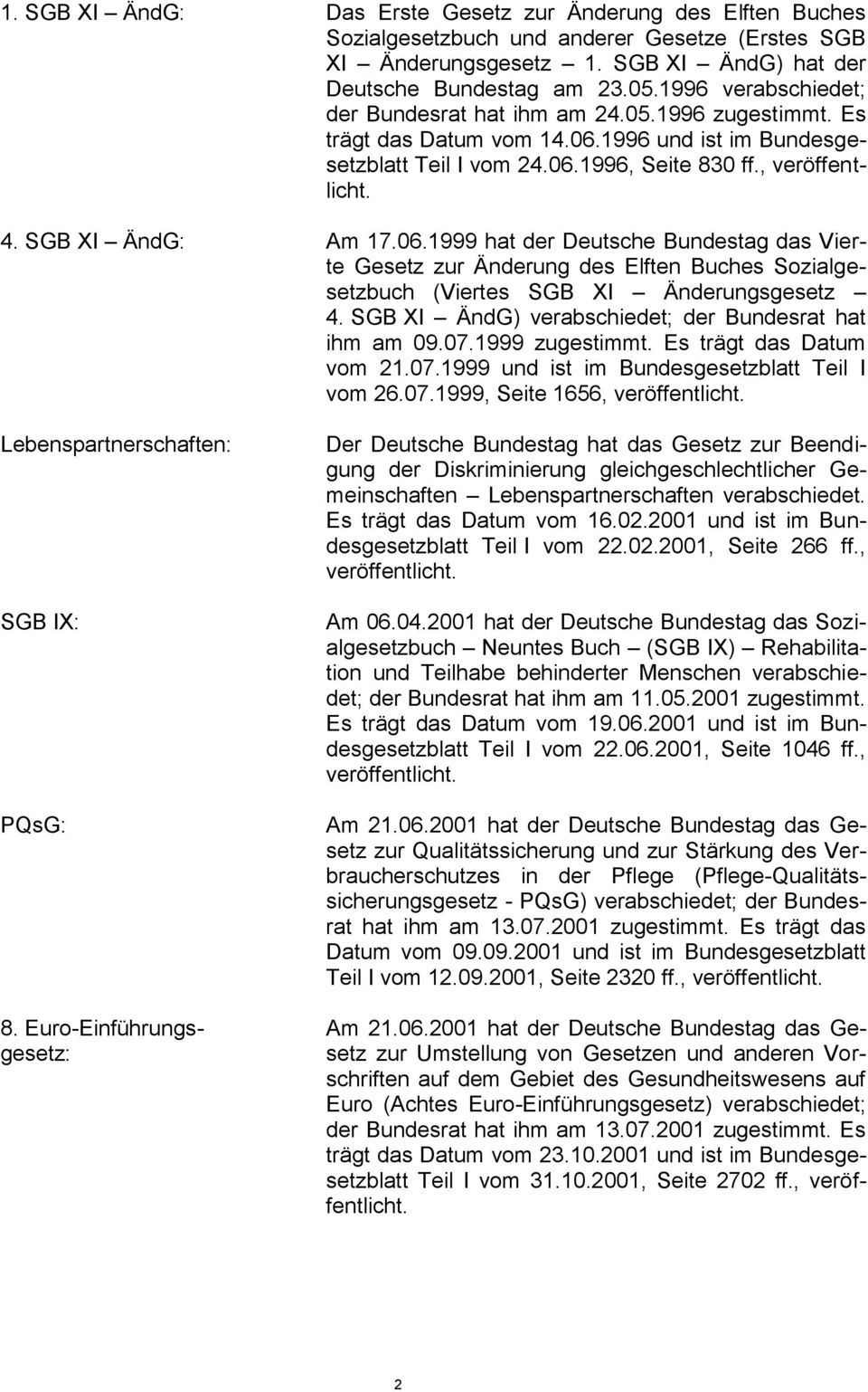 SGB XI ÄndG: Am 17.06.1999 hat der Deutsche Bundestag das Vierte Gesetz zur Änderung des Elften Buches Sozialgesetzbuch (Viertes SGB XI Änderungsgesetz 4.