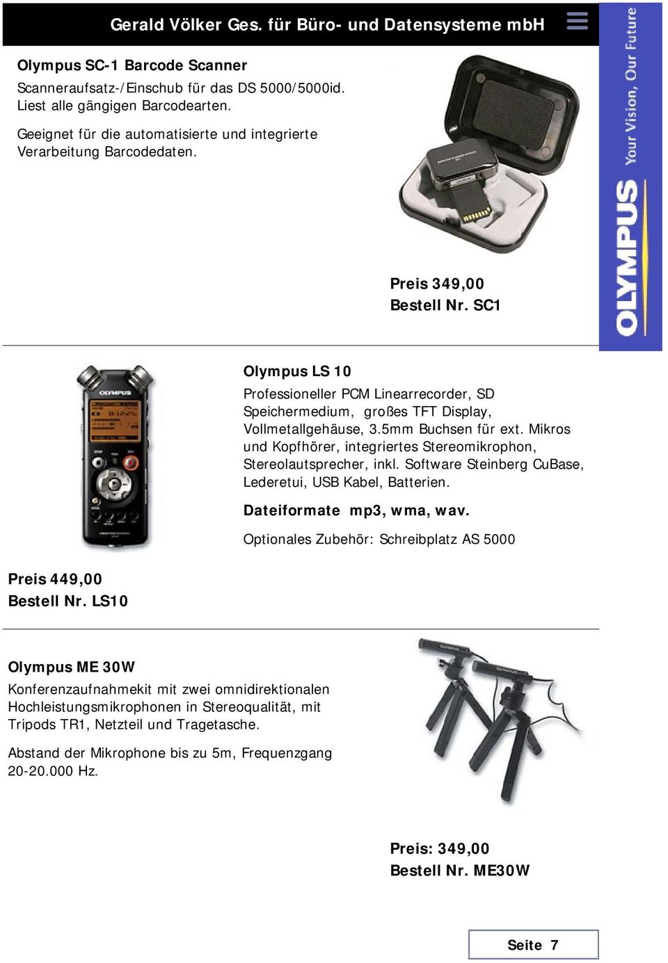 SC1 Olympus LS 10 Professioneller PCM Linearrecorder, SD Speichermedium, großes TFT Display, Vollmetallgehäuse, 3.5mm Buchsen für ext.