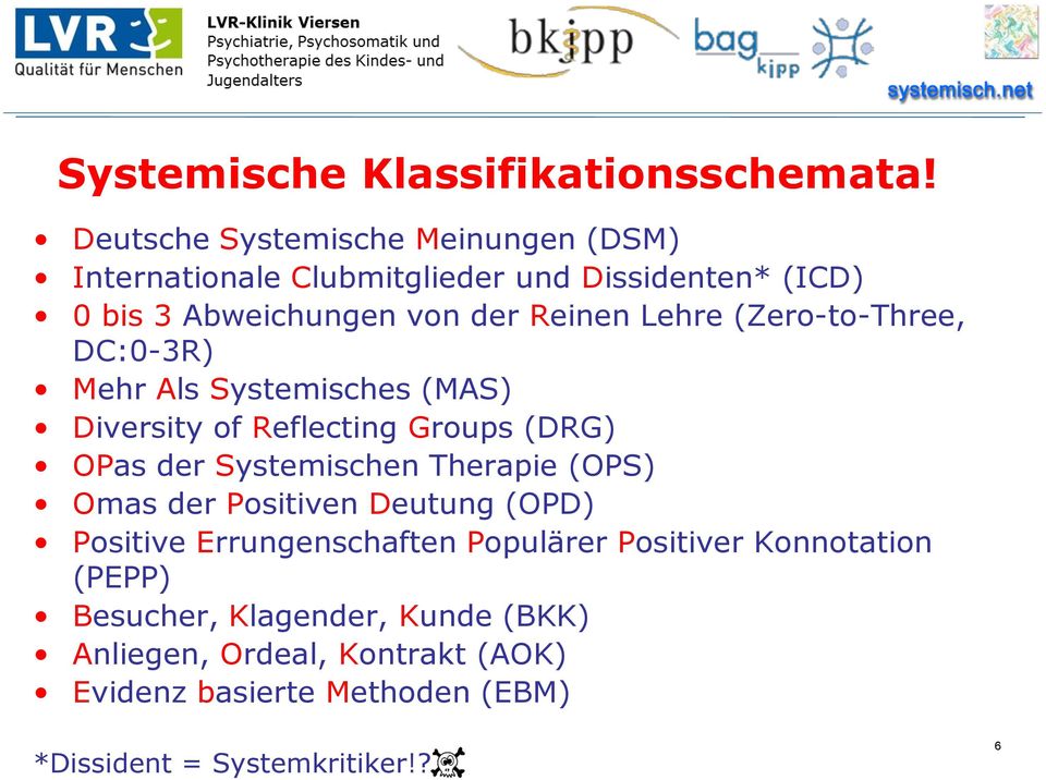 Lehre (Zero-to-Three, DC:0-3R) Mehr Als Systemisches (MAS) Diversity of Reflecting Groups (DRG) OPas der Systemischen Therapie