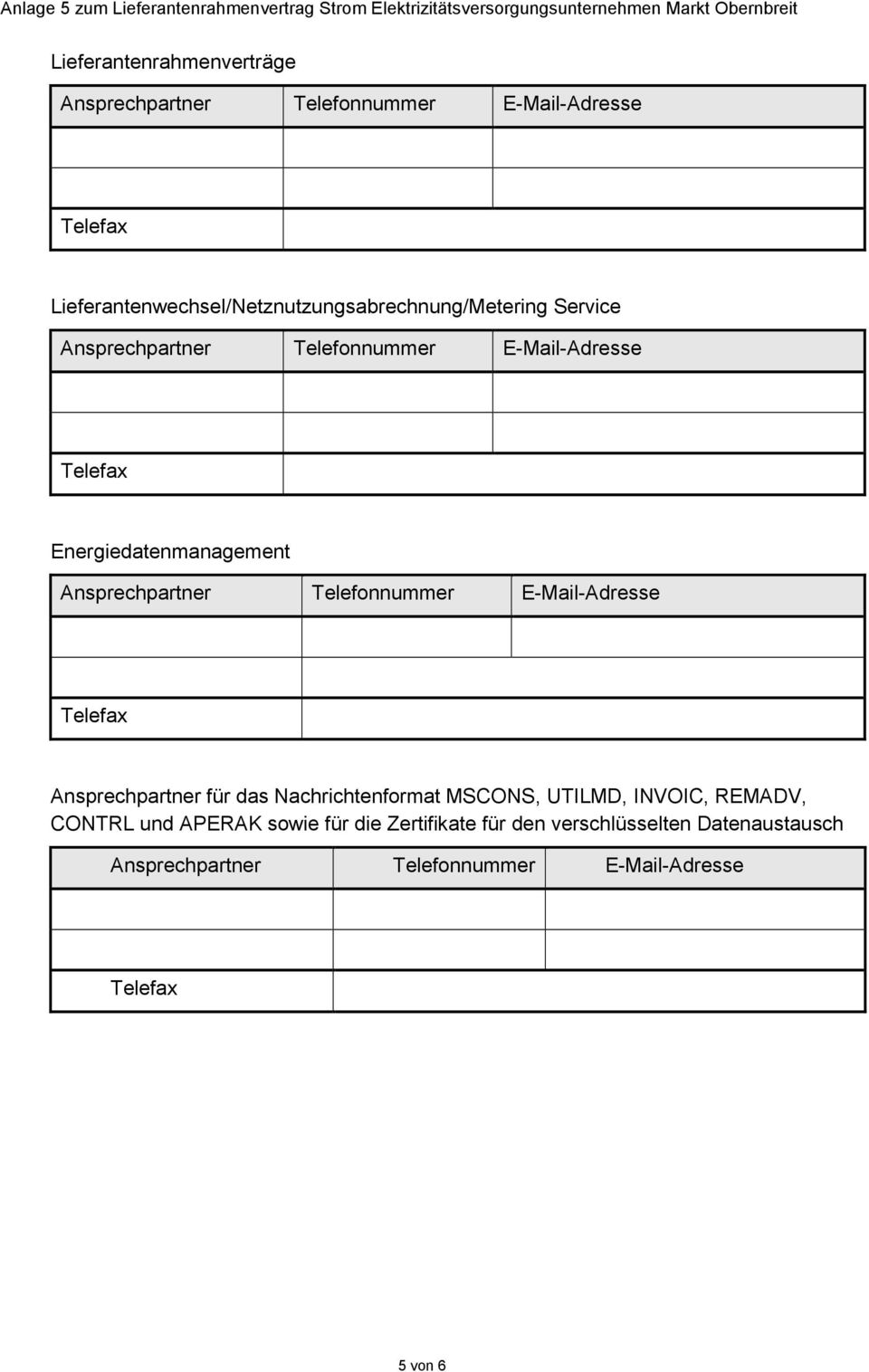 Energiedatenmanagement Ansprechpartner für das Nachrichtenformat