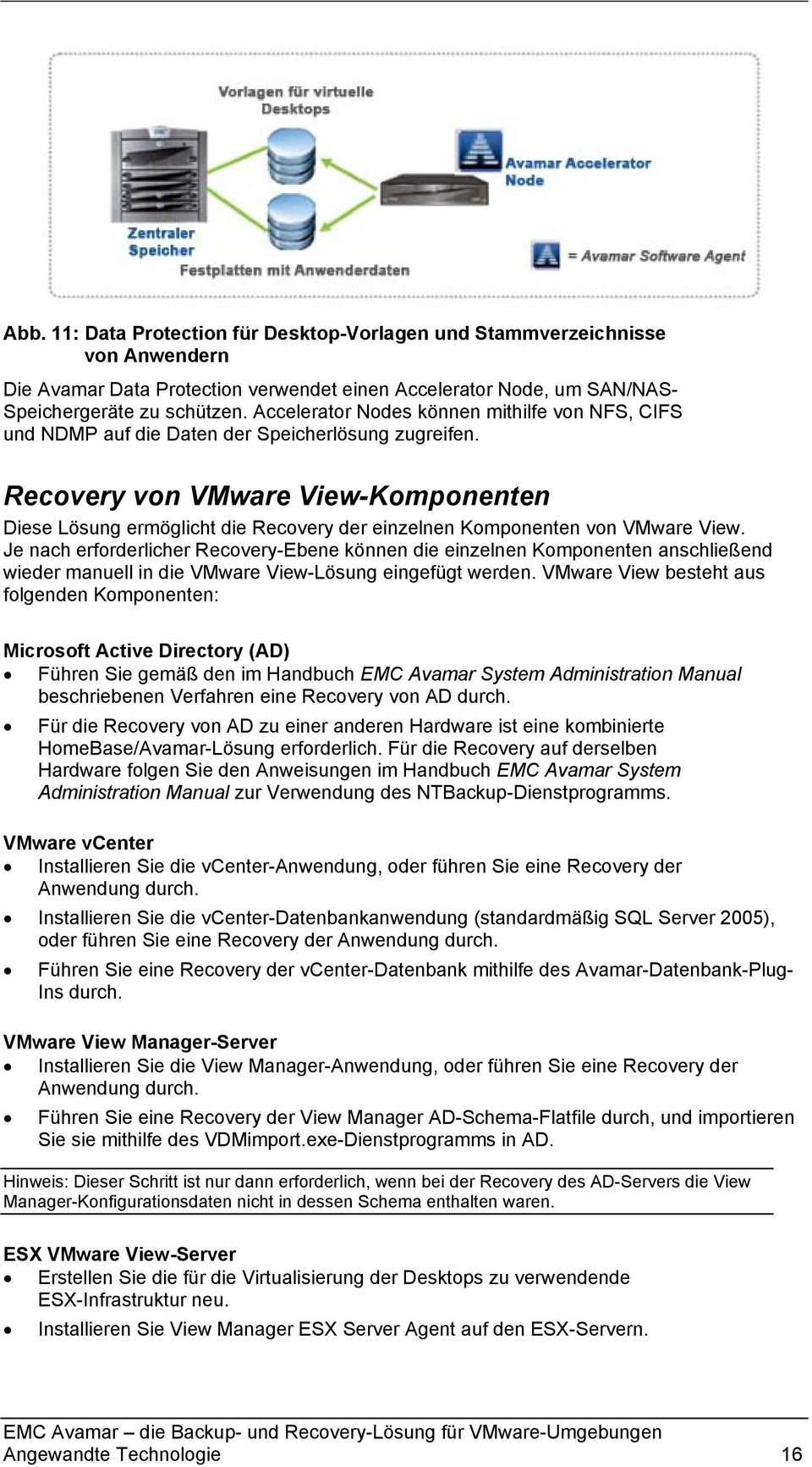 Recovery von VMware View-Komponenten Diese Lösung ermöglicht die Recovery der einzelnen Komponenten von VMware View.