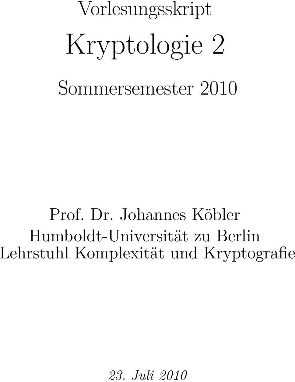 Johannes Köbler Humboldt-Universität zu
