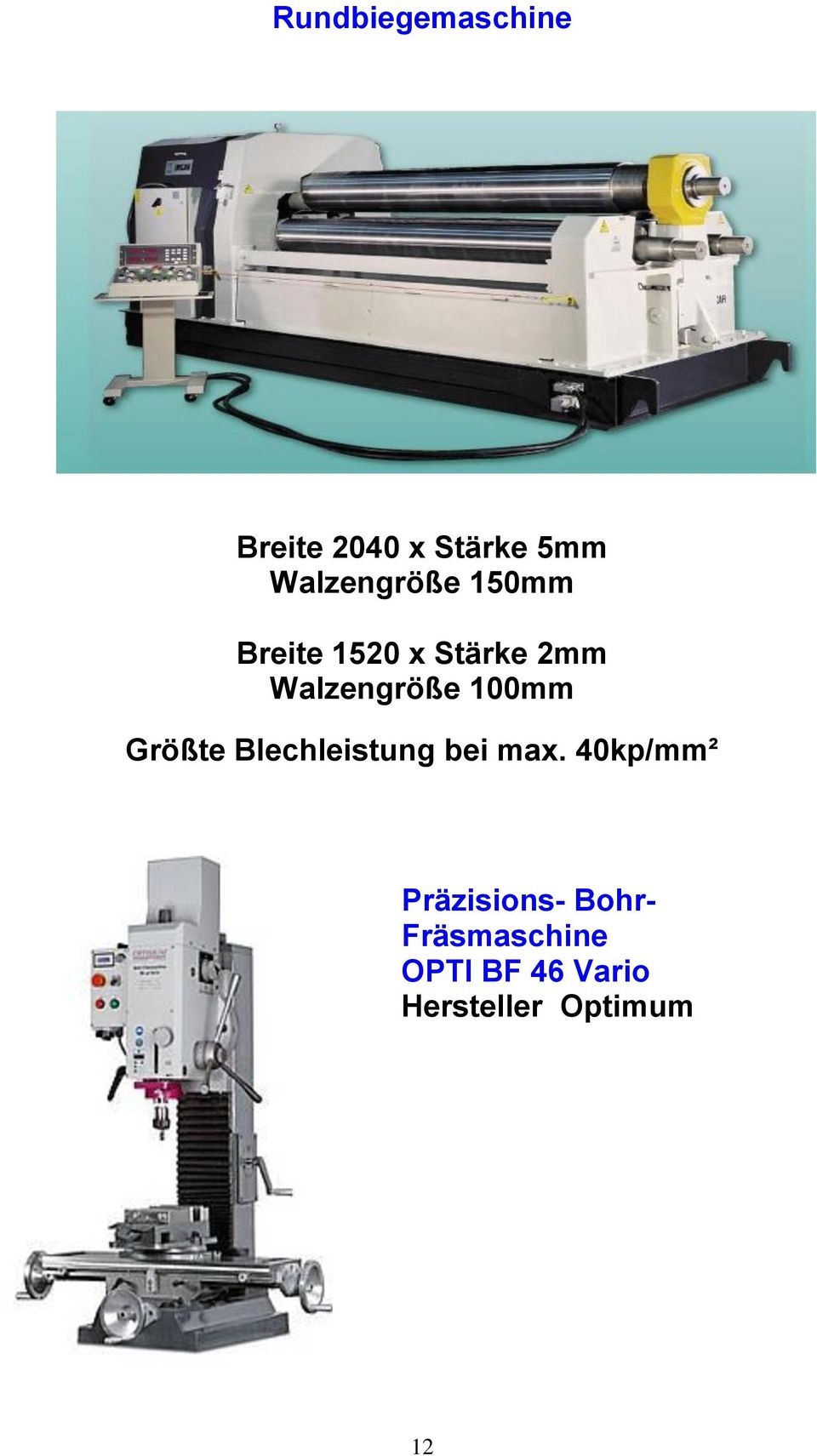 Walzengröße 100mm Größte Blechleistung bei max.