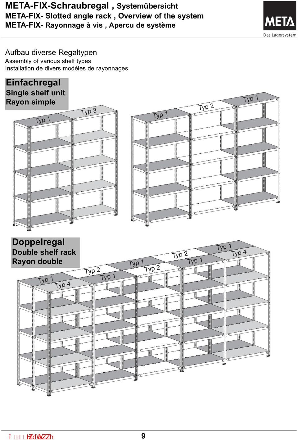 shelf types Installation de divers modèles de rayonnages Einfachregal Single shelf unit