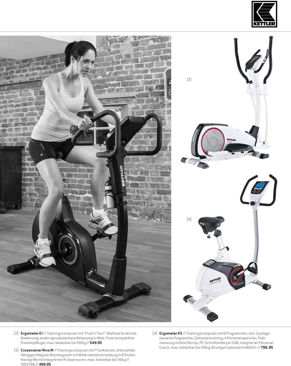 95 [3] Crosstrainer Rivo M // Trainingscomputer mit 7 Funktionen, drehzahlabhängiges Magnet-Bremssystem mit Widerstandsverstellung in 8 Stufen, Handgriffe mit integrierten