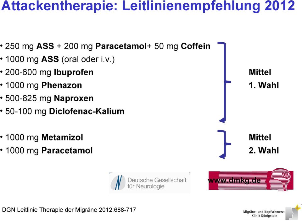 Wahl 500-825 mg Naproxen 50-100 mg Diclofenac-Kalium 1000 mg Metamizol Mittel 1000
