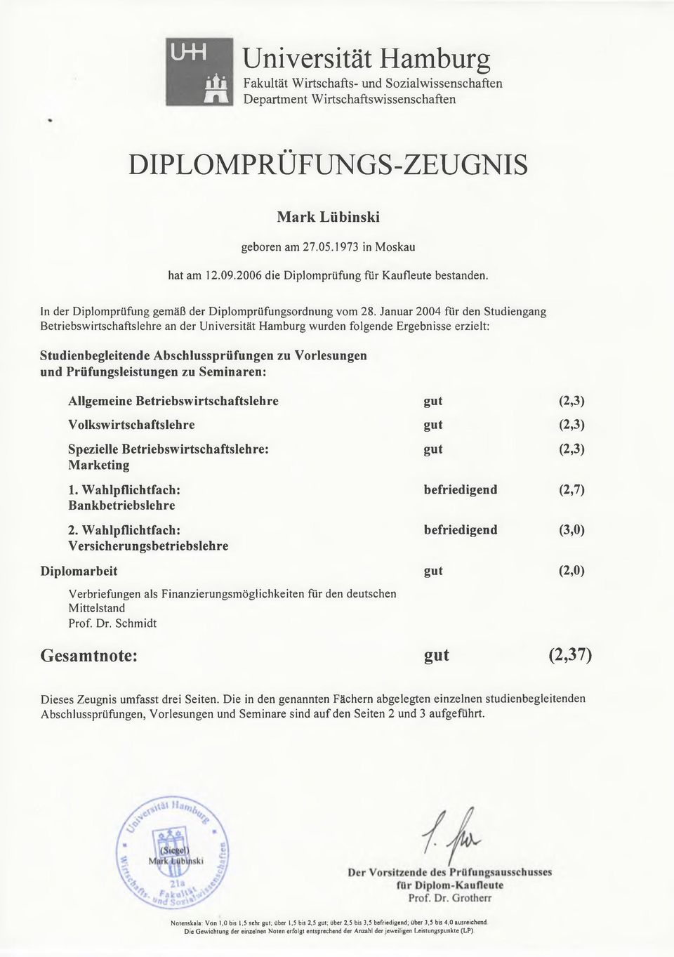 2 0 0 6 d i e D i p l o m p r ü f u n g f ü r K a u f l e u t e b e s t a n d e n. I n d e r D i p l o m p r ü f u n g g e m ä ß d e r D i p l o m p r ü f u n g s o r d n u n g v o m 2 8.