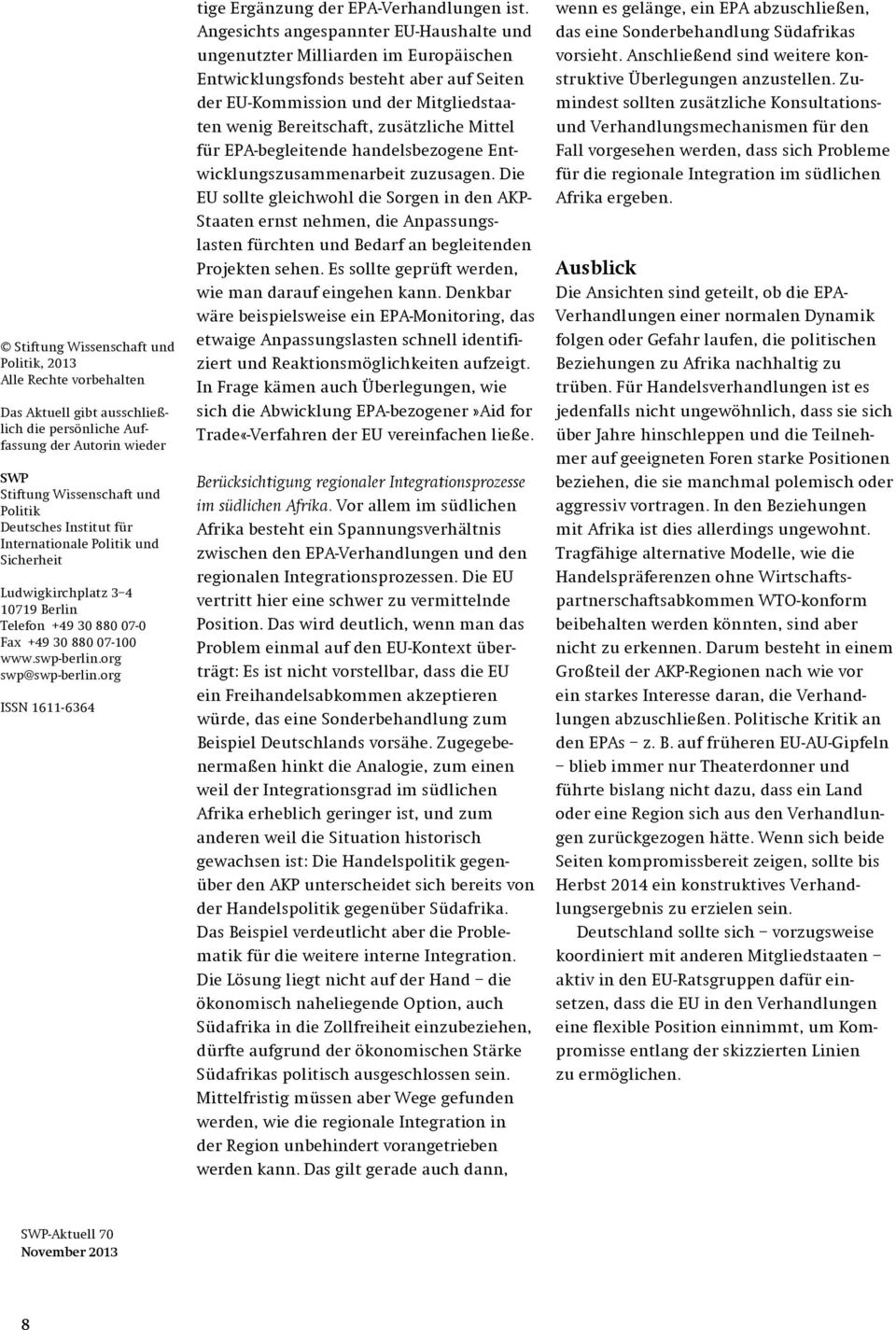 org ISSN 1611-6364 tige Ergänzung der EPA-Verhandlungen ist.