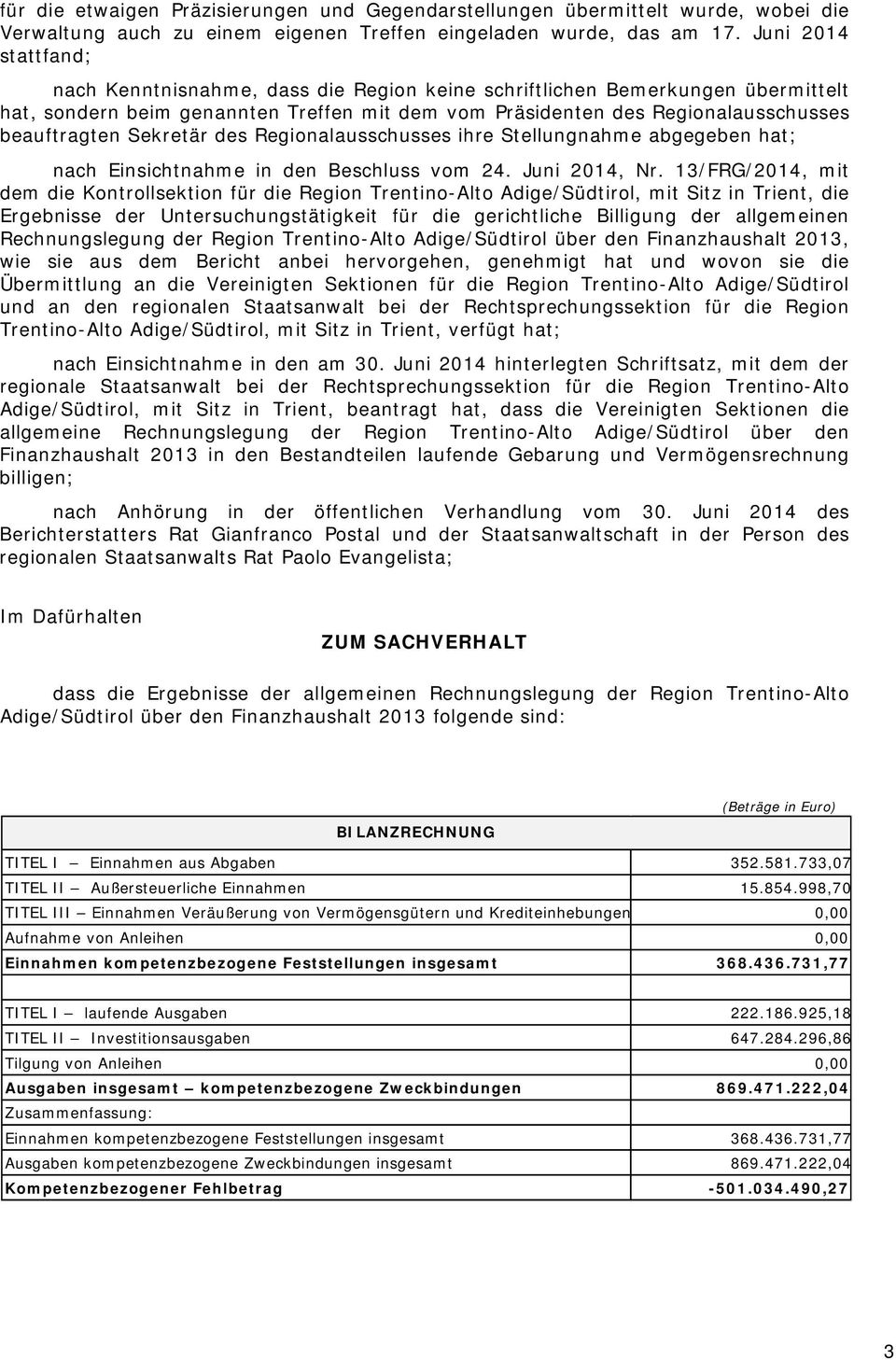 Sekretär des Regionalausschusses ihre Stellungnahme abgegeben hat; nach Einsichtnahme in den Beschluss vom 24. Juni 2014, Nr.