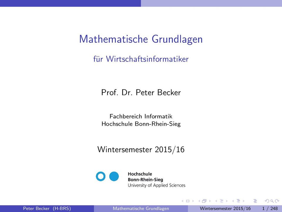 Peter Becker Fachbereich Informatik Hochschule