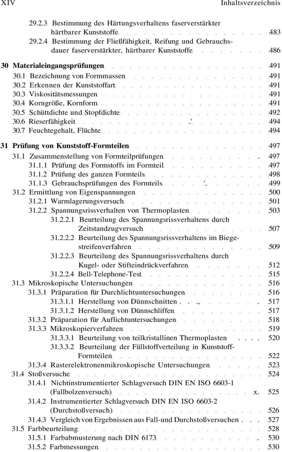 7 Feuchtegehalt, Flüchte 494 31 Prüfung von Kunststoff-Formteilen 497 31.1 Zusammenstellung von Formteilprüfungen. 497 31.1.1 Prüfung des Formstoffs im Formteil 497 31.1.2 Prüfung des ganzen Formteils 498 31.