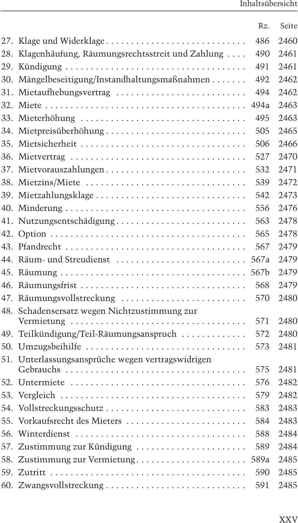 Mietvorauszahlungen... 532 2471 38. Mietzins/Miete... 539 2472 39. Mietzahlungsklage... 542 2473 40. Minderung... 556 2476 41. Nutzungsentschädigung... 563 2478 42. Option... 565 2478 43. Pfandrecht.