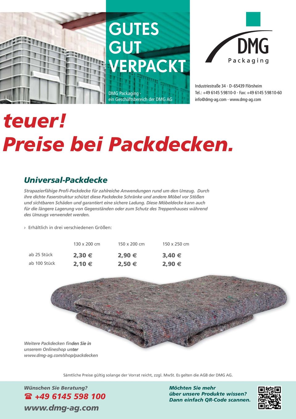 Durch ihre dichte Faserstruktur schützt diese Packdecke Schränke und andere Möbel vor Stößen und sichtbaren Schäden und garantiert eine sichere Ladung.