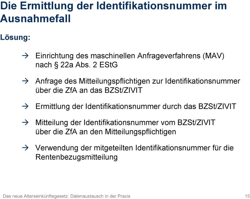 2 EStG Anfrage des Mitteilungspflichtigen zur Identifikationsnummer über die ZfA an das BZSt/ZIVIT Ermittlung der