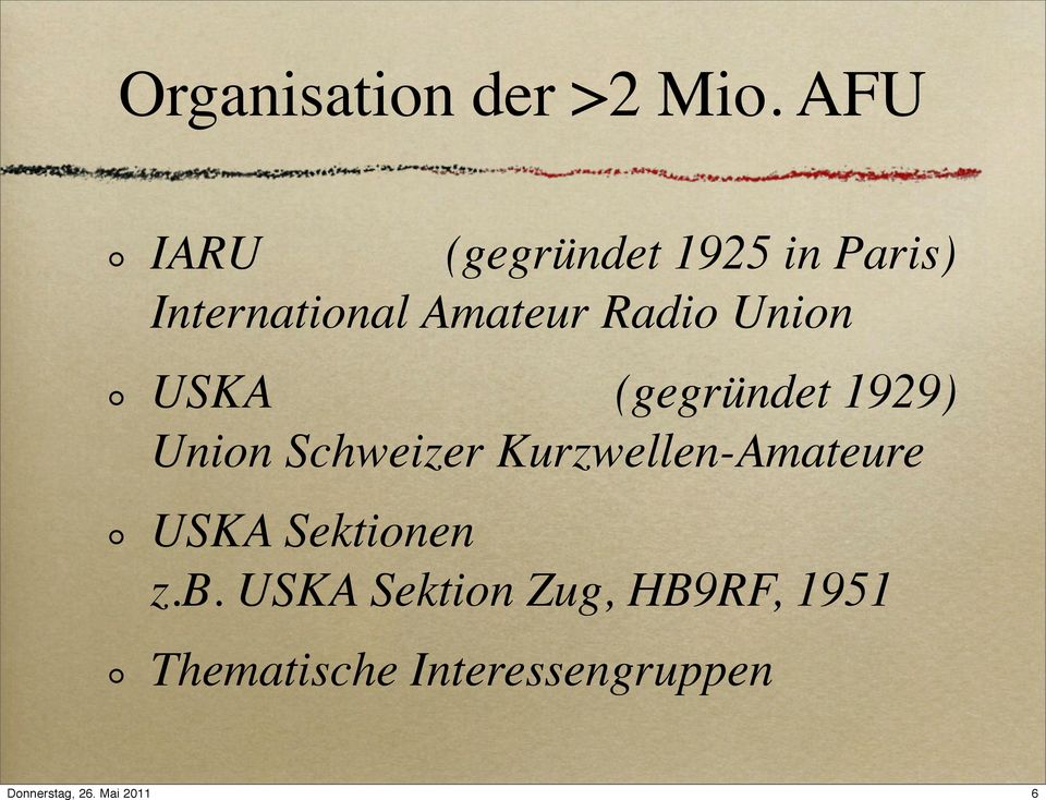 Radio Union USKA (gegründet 1929) Union Schweizer