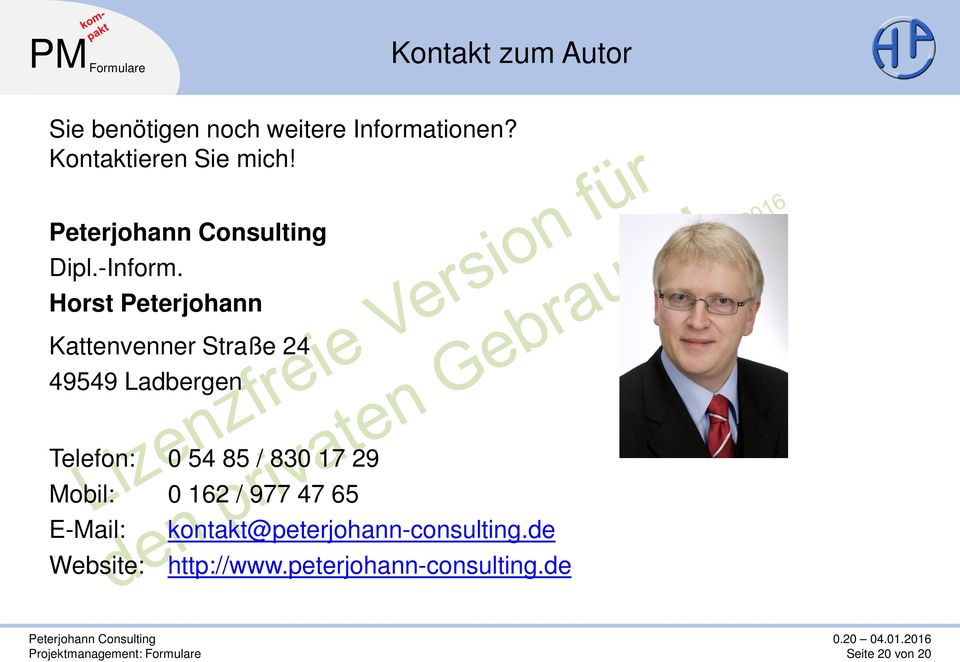 Horst Peterjohann Kattenvenner Straße 24 49549 Ladbergen Telefon: 0 54 85 /