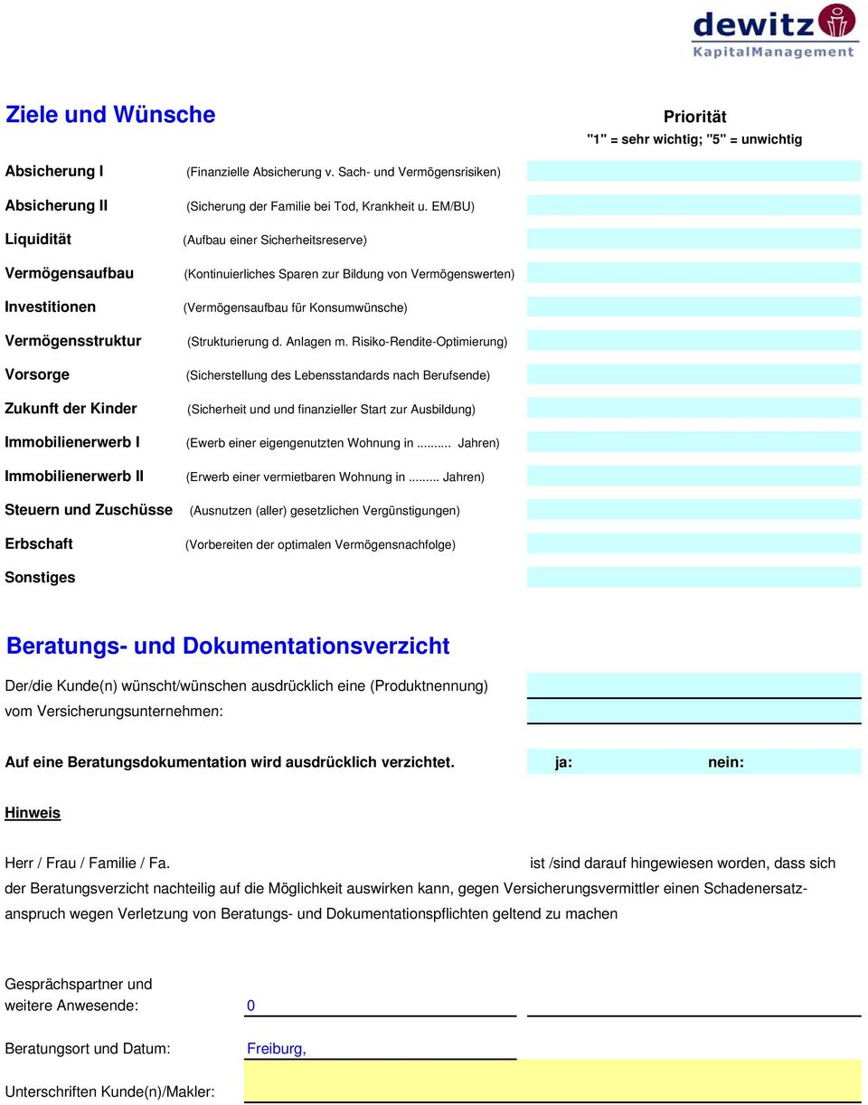 EM/BU) (Aufbau einer Sicherheitsreserve) (Kontinuierliches Sparen zur Bildung von Vermögenswerten) (Vermögensaufbau für Konsumwünsche) (Strukturierung d. Anlagen m.