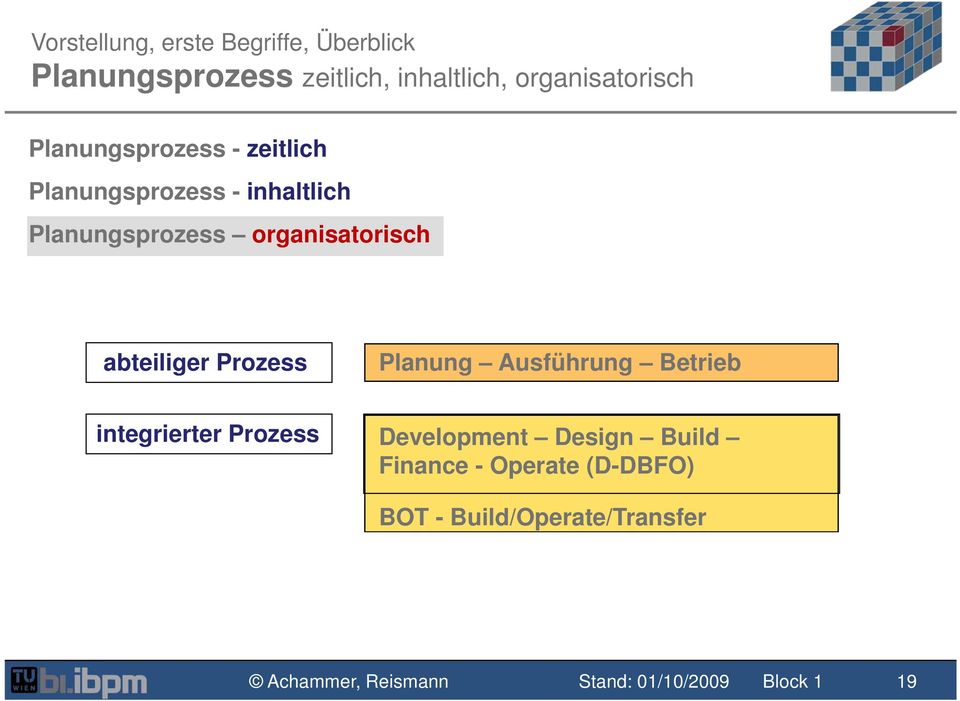 abteiliger Prozess Planung Ausführung Betrieb integrierter Prozess