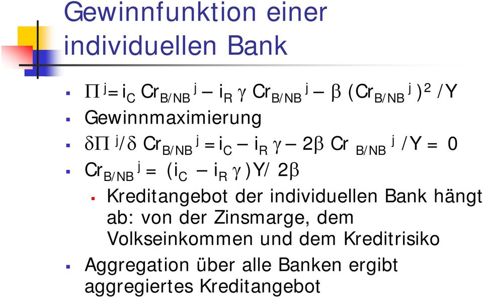 )Y/ 2β Kreditangebot der individuellen Bank hängt ab: von der Zinsmarge, dem
