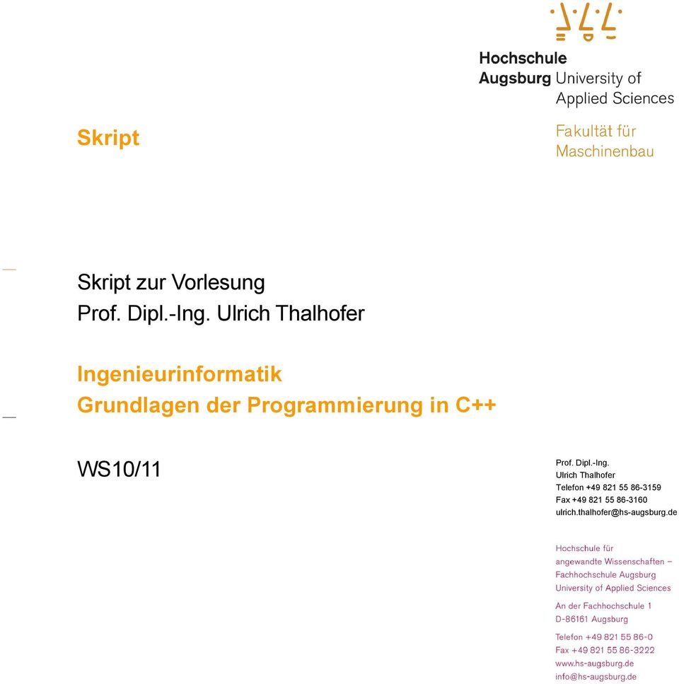 Programmierung in C++ WS10/11 Prof. Dipl.-Ing.