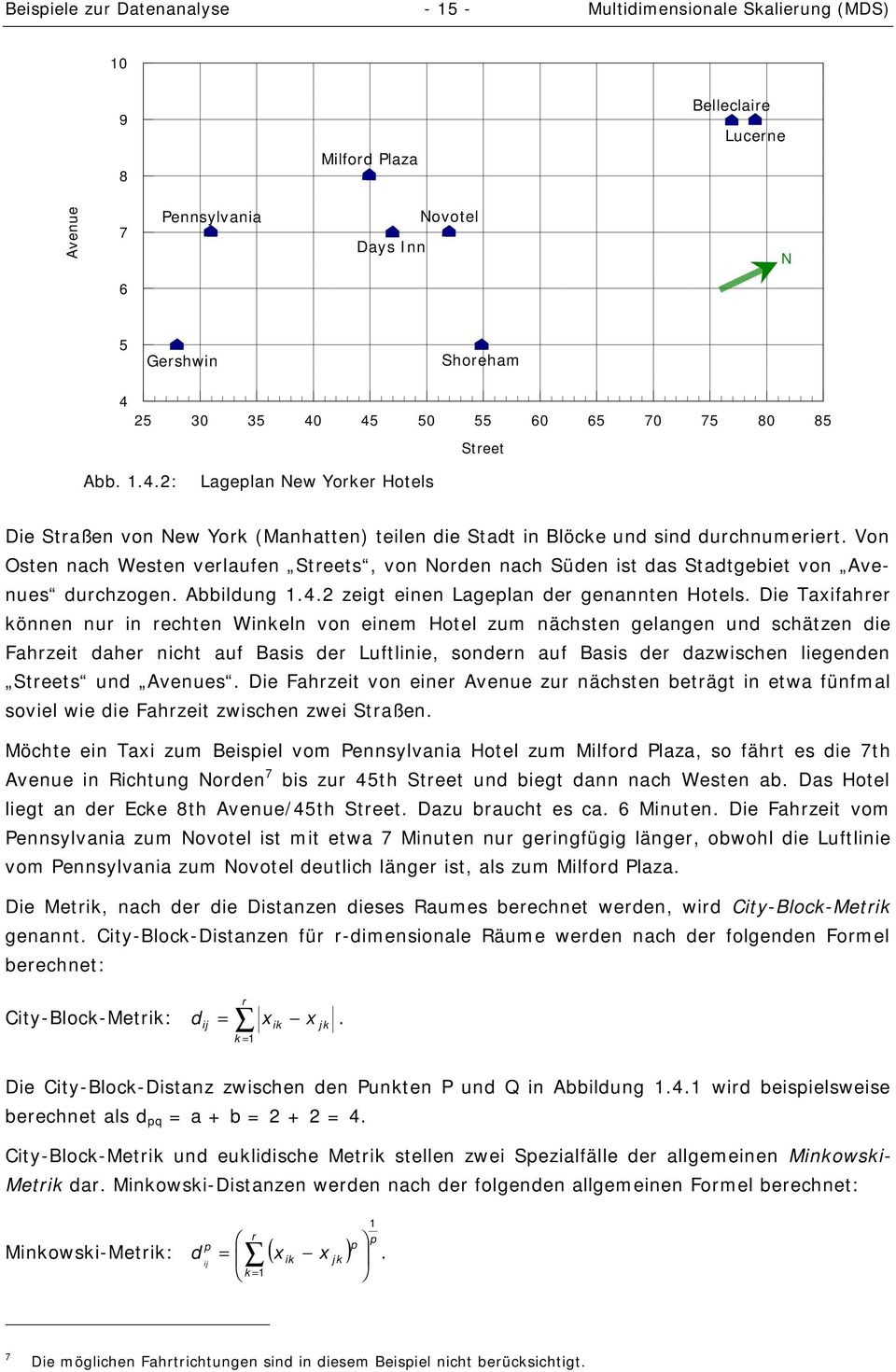 Von Osten nach Westen verlaufen Streets, von Norden nach Süden ist das Stadtgebiet von Avenues durchzogen. Abbildung 1.4.2 zeigt einen Lageplan der genannten Hotels.