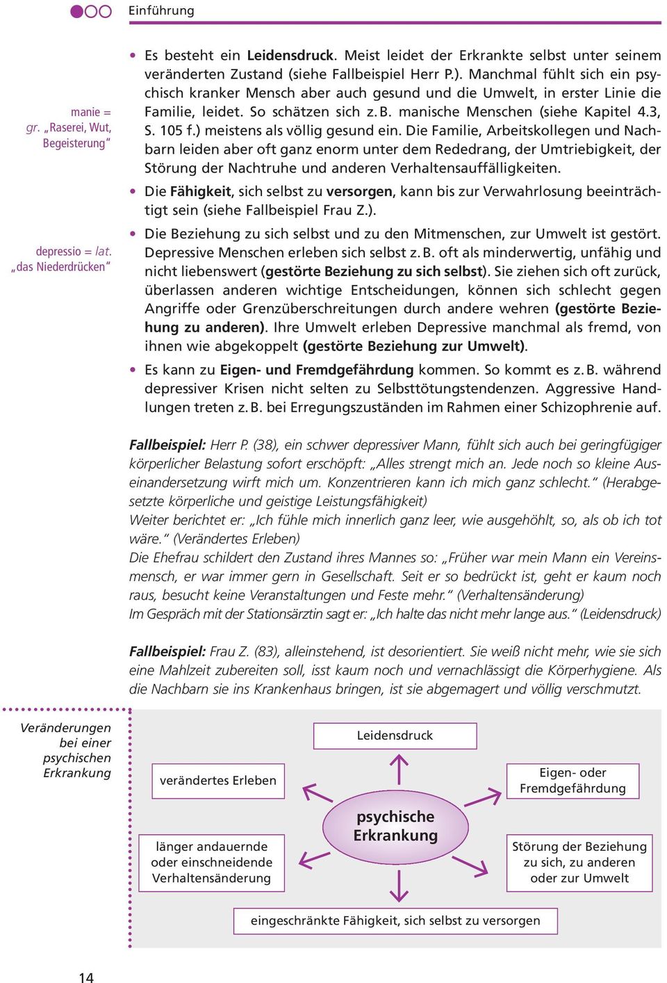 Manchmal fühlt sich ein psychisch kranker Mensch aber auch gesund und die Umwelt, in erster Linie die Familie, leidet. So schätzen sich z. B. manische Menschen (siehe Kapitel 4.3, S. 105 f.