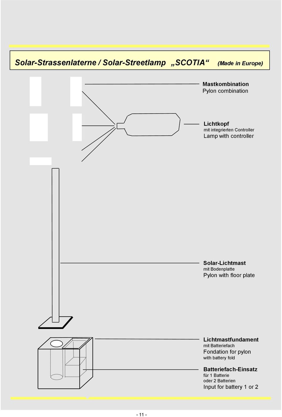 Bodenplatte Pylon with floor plate Lichtmastfundament mit Batteriefach Fondation for