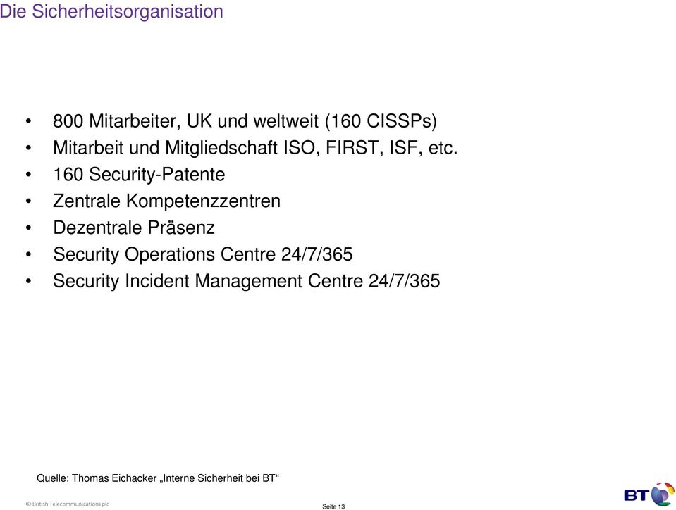 160 Security-Patente Zentrale Kompetenzzentren Dezentrale Präsenz Security Operations