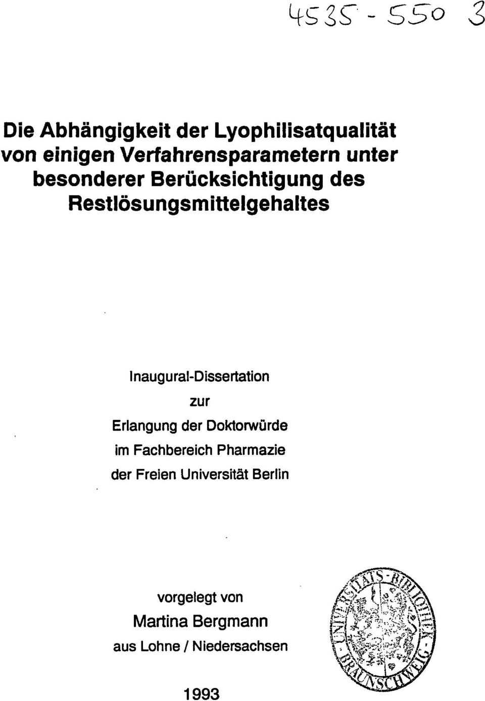 Inaugural-Dissertation zur Erlangung der Doktorwürde im Fachbereich Pharmazie