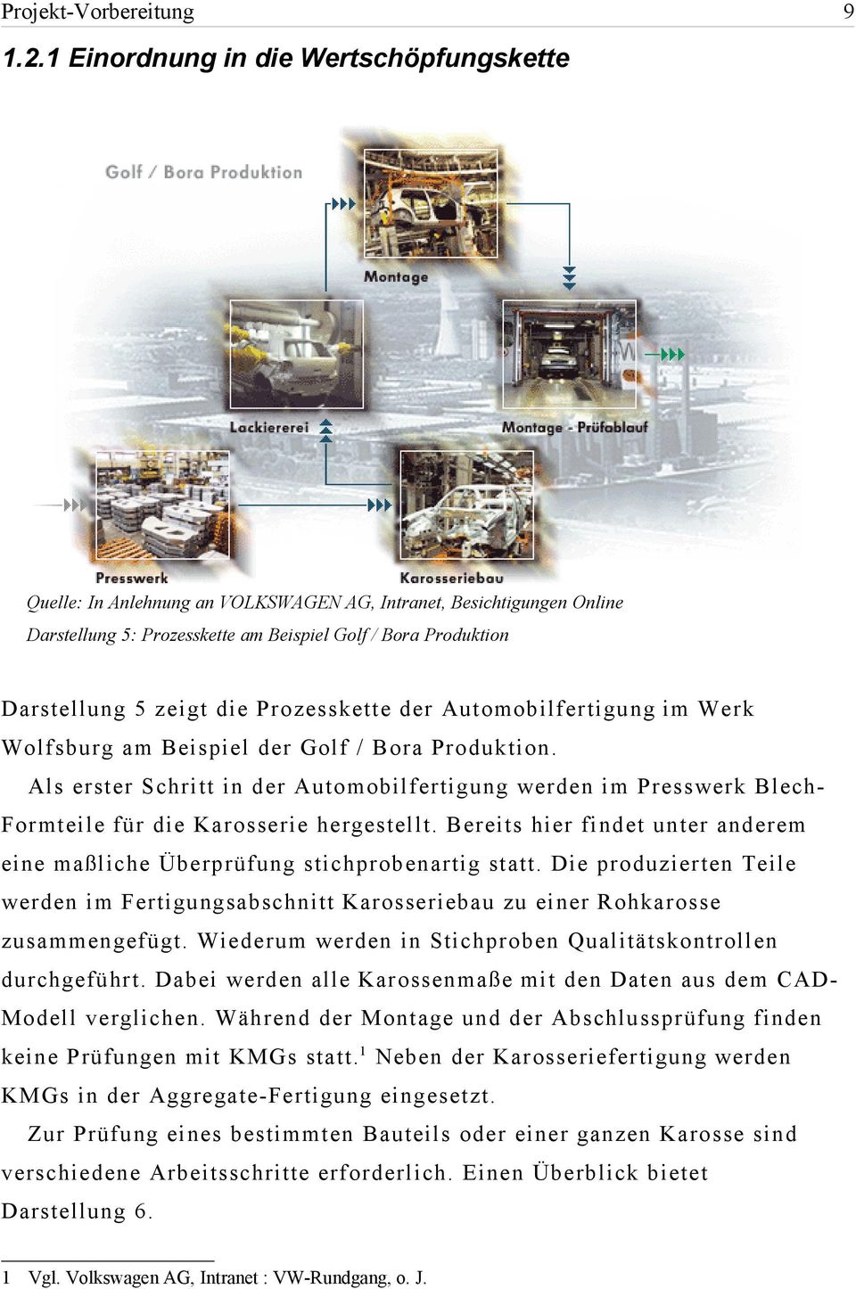 Prozesskette der Automobilfertigung im Werk Wolfsburg am Beispiel der Golf / Bora Produktion.