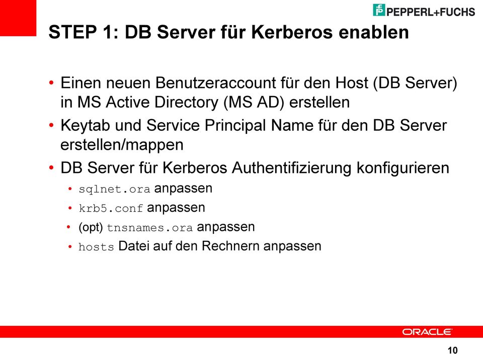DB Server erstellen/mappen DB Server für Kerberos Authentifizierung konfigurieren sqlnet.