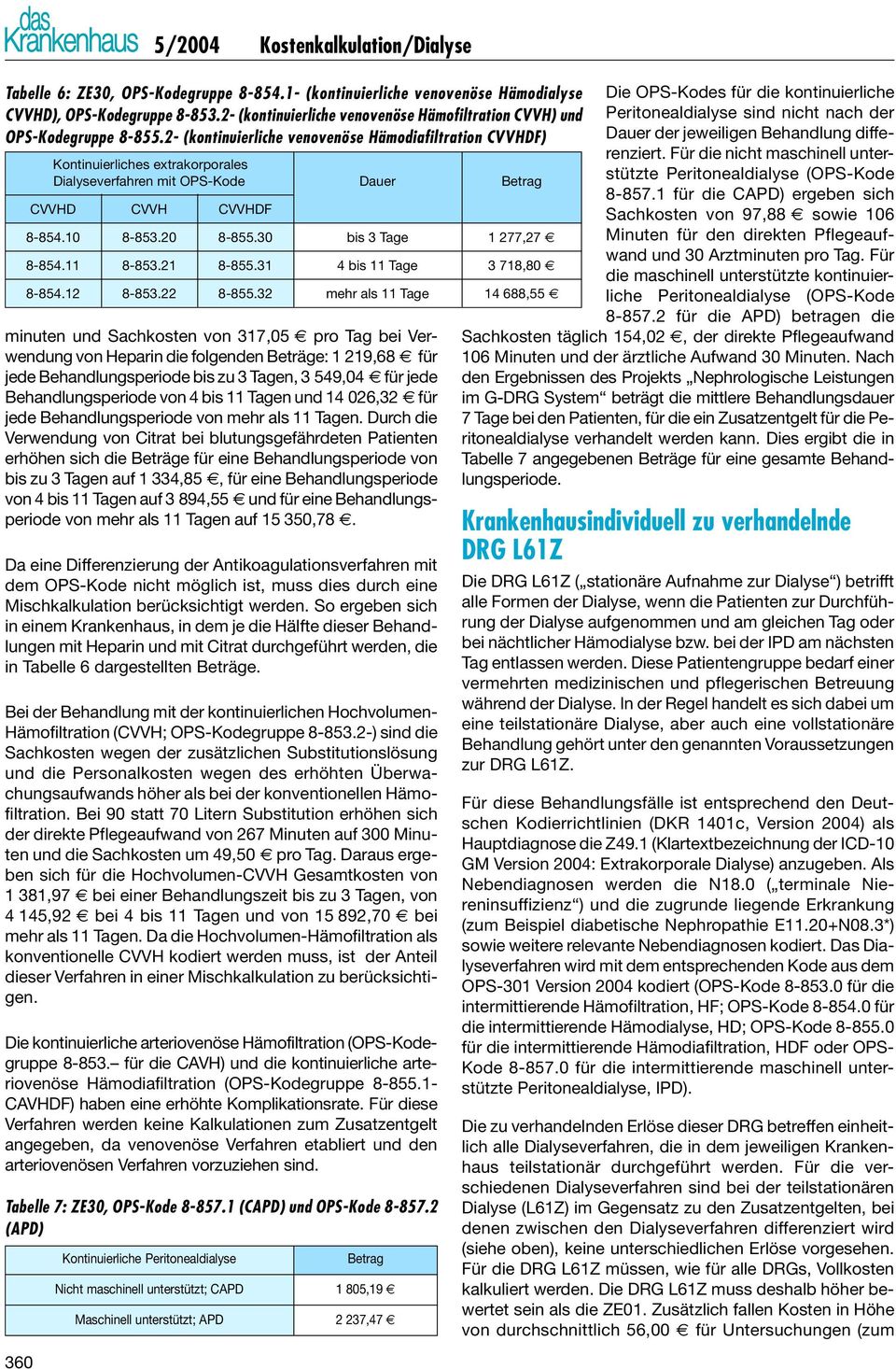 2- (kontinuierliche venovenöse Hämodiafiltration CVVHDF) Kontinuierliches extrakorporales Dialyseverfahren mit OPS-Kode Dauer Betrag CVVHD CVVH CVVHDF 8-854.10 8-853.20 8-855.