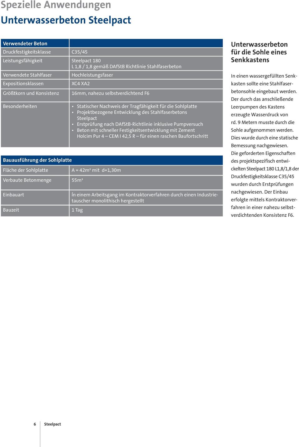 nahezu selbstverdichtend F6 Statischer Nachweis der Tragfähigkeit für die Sohlplatte Projektbezogene Entwicklung des Stahlfaserbetons Steelpact Erstprüfung nach DAfStB-Richtlinie inklusive