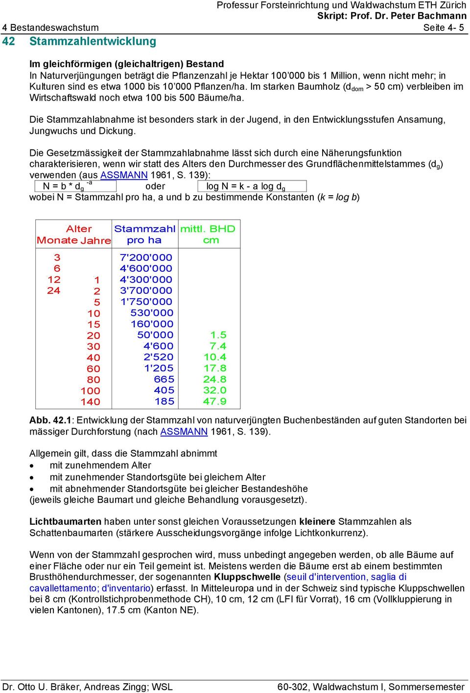 Die Stammzahlabnahme ist besonders stark in der Jugend, in den Entwicklungsstufen Ansamung, Jungwuchs und Dickung.