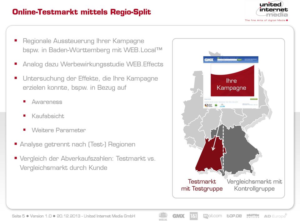 in Bezug auf Ihre Kampagne Awareness Kaufabsicht Weitere Parameter Analyse getrennt nach (Test-) Regionen Vergleich der